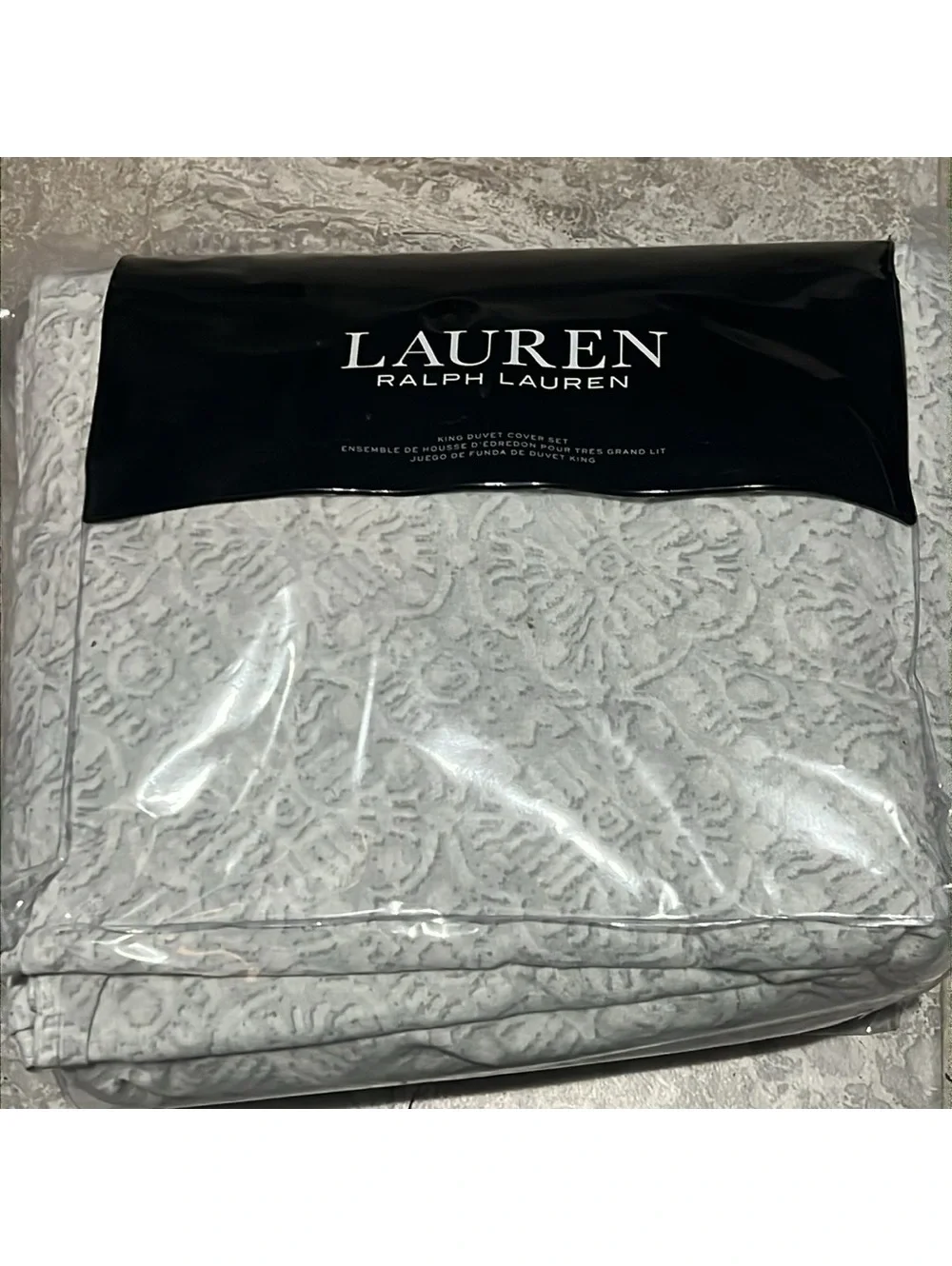 Lauren Ralph Lauren Emilia Tonal Medallion King Duvet Cover 3-Pc Set NEW $430
